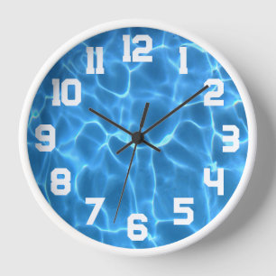 Horloge Chiffres Athlétiques Blancs Piscine Bleu Aqua