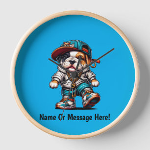 Horloge Chiot Bouledogue Mignon Vêtements de Rue Design po