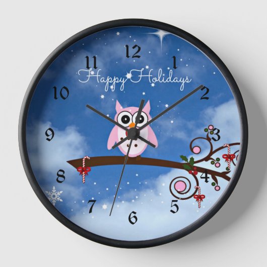 Horloge Chouette de vacances rose (Recto)