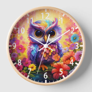 Horloge Chouette mignonne Coloré Floral Enfants Fille