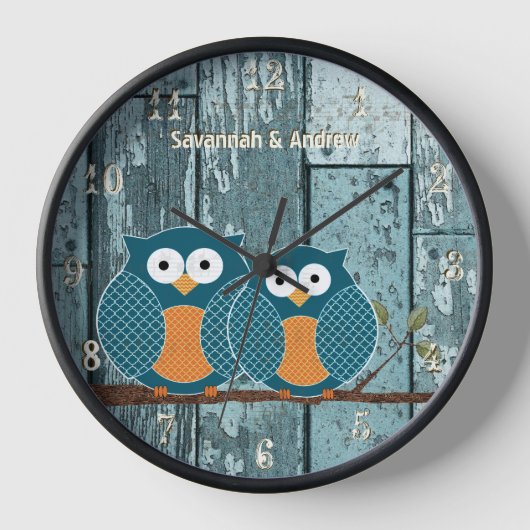 Horloge Chouettes Inséparables en bois d'Aqua Rustique per (Recto)