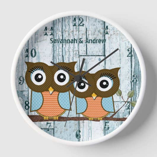 Horloge Chouettes Inséparables en bois d'Aqua Rustique per (Recto)