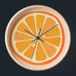 Horloge Citrus Orange Fun<br><div class="desc">Fun agrumes d'orange sur un arrière - plan rose vif. Parfait pour les gourmets, les mangeurs en santé, les cafés, les restaurants et tous ceux qui aiment la cuisine. Obtenez de la vitamine C visuelle. Art original de Nic Squirrell.</div>