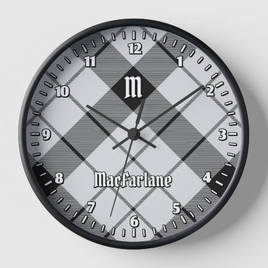Horloge Clan MacFarlane Tartan noir et blanc (Recto)