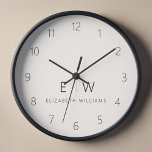 Horloge Classic Neutre Moderne Minimaliste Nom Monogramme<br><div class="desc">Améliorez votre décoration de maison avec notre horloge murale Monogramme minimaliste classique élégant et moderne. Ce magnifique garde-temps allie élégance intemporelle et minimalisme contemporain, élevant votre espace de vie à de nouveaux niveaux de sophistication. Réalisée avec précision et attention minutieuse aux détails, cette horloge murale est plus qu'un simple accessoire...</div>