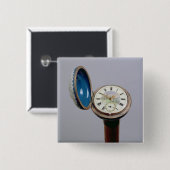 Horloge (cloisonne enamel) vierkante button 5,1 cm (Voorkant /achterkant)