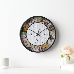 Horloge Clôture en bois blanc faux rustique 12 Collage de 