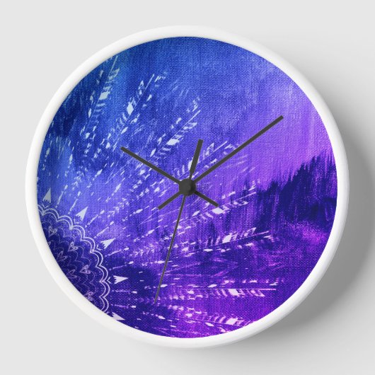Horloge Clouds Mandala bleu violet Boho Bohemian (Recto)