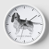 Horloge Cocker Spaniel En Noir Et Blanc & Texte Personnali (Recto)