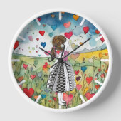 Horloge Coeurs aquarelle et petite fille (Recto)