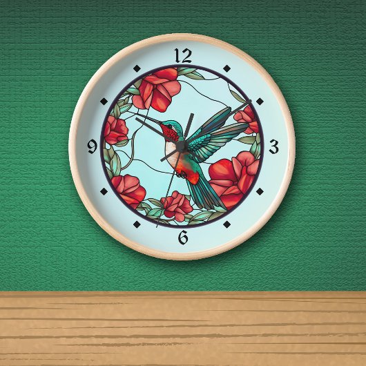 Horloge Colibri à fleurs rouges