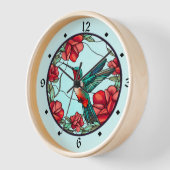 Horloge Colibri à fleurs rouges (Angle)