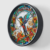 Horloge Colibri de style vitrail (Angle)