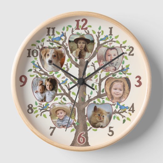 Horloge Collage photo de l'arbre généalogique 7 photos per (Recto)