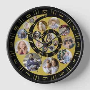 Horloge Collage Photo Famille Personnalisée Nautilus Gold