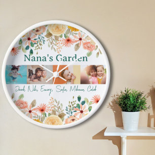 Horloge Collage photo personnalisé Jardin de Nana Grandma