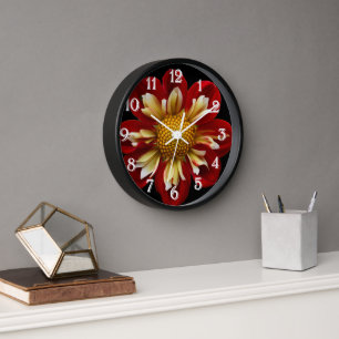 Horloge Collarette rouge Dahlia sur Floral noir