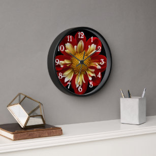 Horloge Collarette rouge Dahlia sur Floral noir