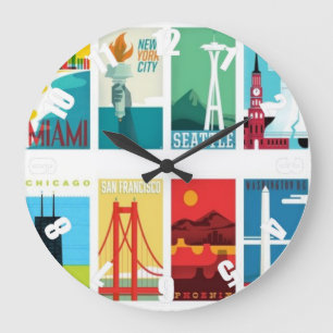 Horloge colorée Miami San Francisco Seattle