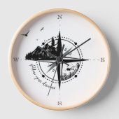 Horloge Compas noir et blanc avec paysage naturel (Recto)