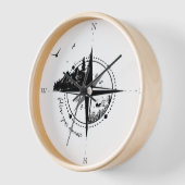 Horloge Compas noir et blanc avec paysage naturel (Angle)