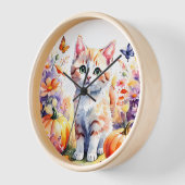 Horloge Composition fleur sauvage d'automne, avec chaton (Angle)