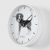 Horloge Conception beagle Chien En Noir Et Blanc Avec Text (Angle)