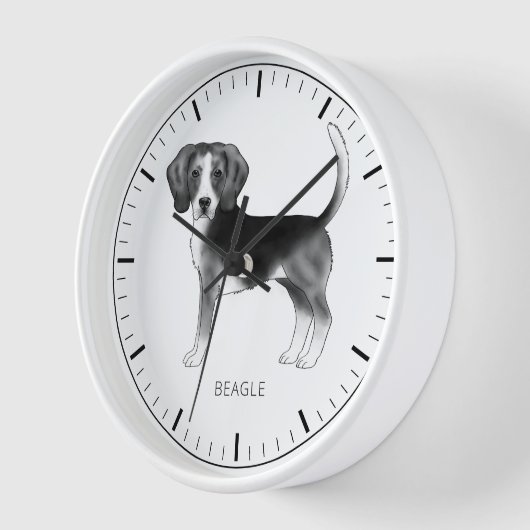 Horloge Conception beagle Chien En Noir Et Blanc Avec Text (Angle)