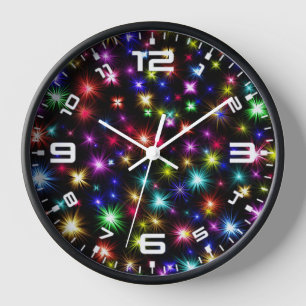 Horloge Conception de feux d'artifice Étoiles Colorées