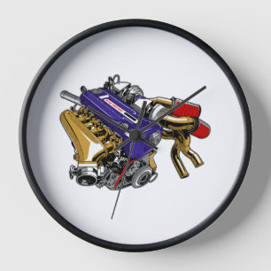 HORLOGE CONCEPTION DE MOTEUR TURBO À SIX CYLINDRES COLORÉ