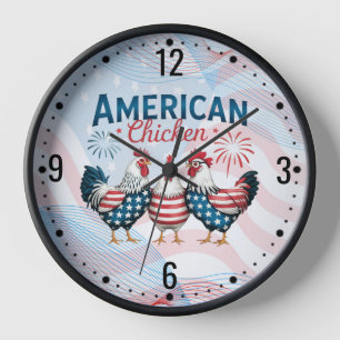Horloge Conception de poulet américain patriotique du 4 ju
