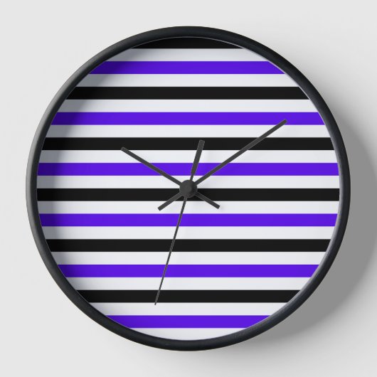 Horloge Conception de rayures blanches noires et bleues (Recto)