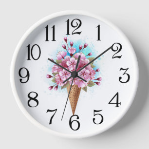 Horloge Cône de gaufre de glace rose Sakura