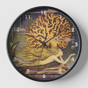 Horloge Conte de fées vintage, petite sirène dans l'océan 