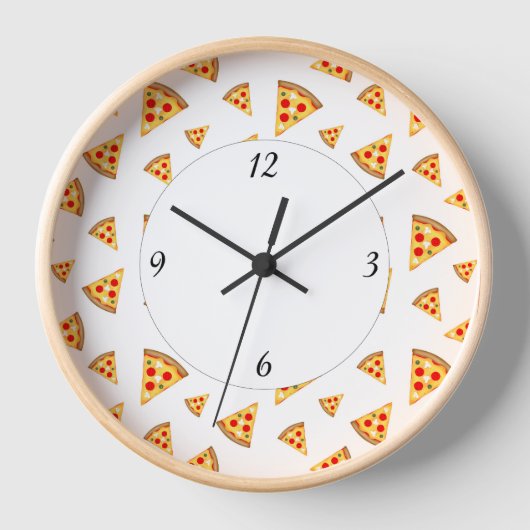 Horloge Cool fun pizza tranches motif blanc avec des chiff (Recto)
