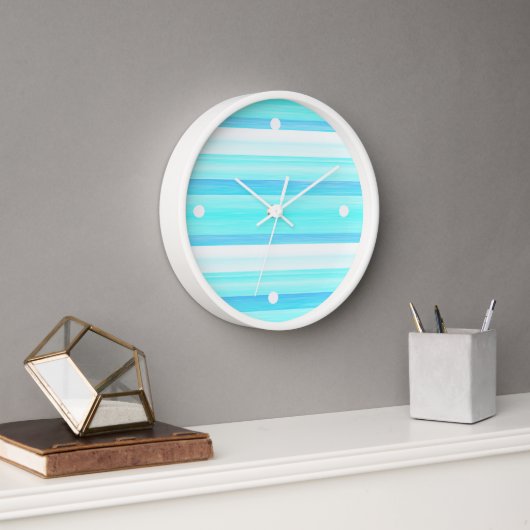Horloge Cool Ocean Blue Aqua Turquoise Watercolor Stripes (Bureau)