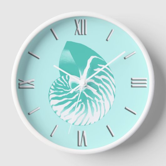 Horloge Coquille de Nautilus - turquoise, aqua et blanc (Recto)