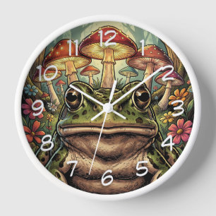 Horloge Cottage Charme Rétro Grenouille et Champignons