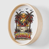 Horloge Coucher de soleil rétro de Floride avec palmiers (Angle)