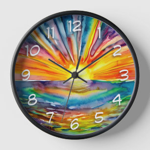 Horloge Coucher de soleil sur la réflexion de l'eau Art