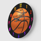 Horloge couleur arc-en-ciel de basket avec Nom du  (Angle)