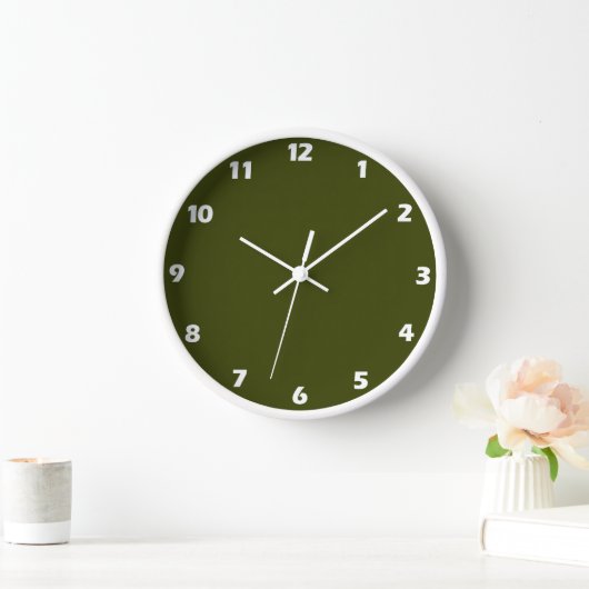 Horloge Couleur solide vert olive foncé (Maison)