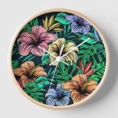 Horloge Couleurs vives florales tropicales (Recto)