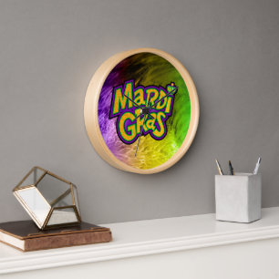 Horloge Couronne festive de SlipperyJoe thème Mardi Gras r