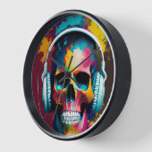 Horloge Crâne coloré avec casque (Angle)