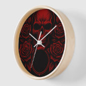 Horloge Crâne Rouge avec Roses - Œuvre d'Art Gothique Somb (Angle)