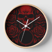 Horloge Crâne Rouge avec Roses - Œuvre d'Art Gothique Somb (Recto)