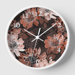 Horloge Crème, fleurs de teracote sur un arrière - plan br