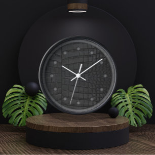 Horloge Crocodile noir en cuir imprimé
