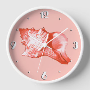 Horloge Croquis en coquille de cône - corail, coquille ros